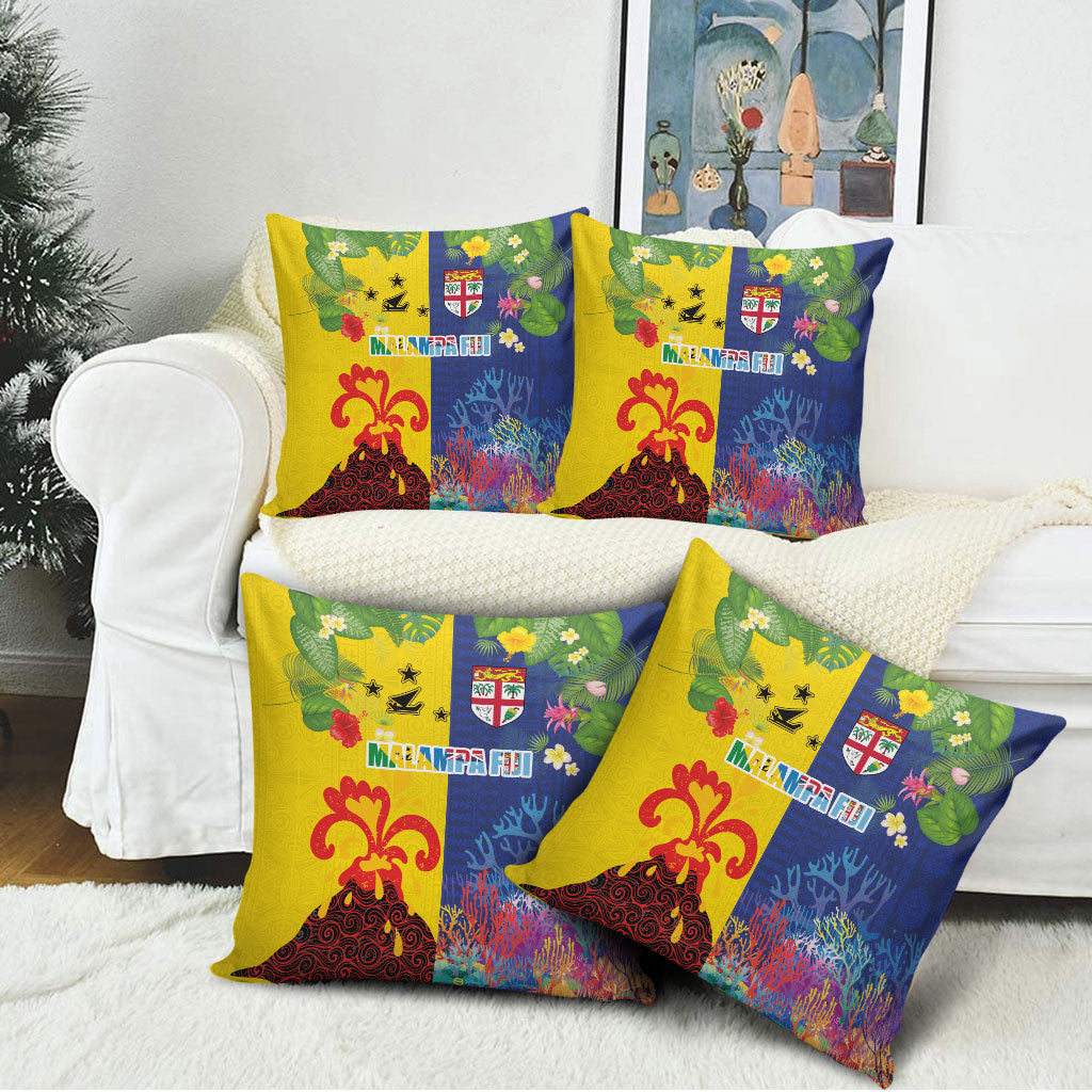 Malampa Fiji Day Pillow Cover Volcano and Coral Reef with Culture Patterns Split Style LT03 - Polynesian Pride