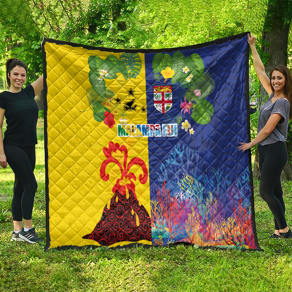 Malampa Fiji Day Quilt Volcano and Coral Reef with Culture Patterns Split Style LT03 - Polynesian Pride