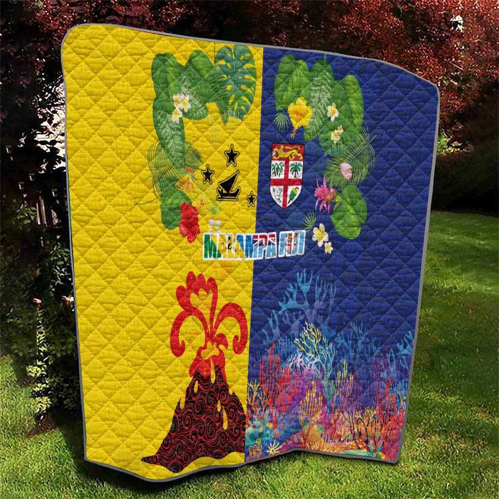 Malampa Fiji Day Quilt Volcano and Coral Reef with Culture Patterns Split Style LT03 - Polynesian Pride