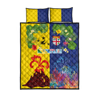 Malampa Fiji Day Quilt Bed Set Volcano and Coral Reef with Culture Patterns Split Style LT03 - Polynesian Pride