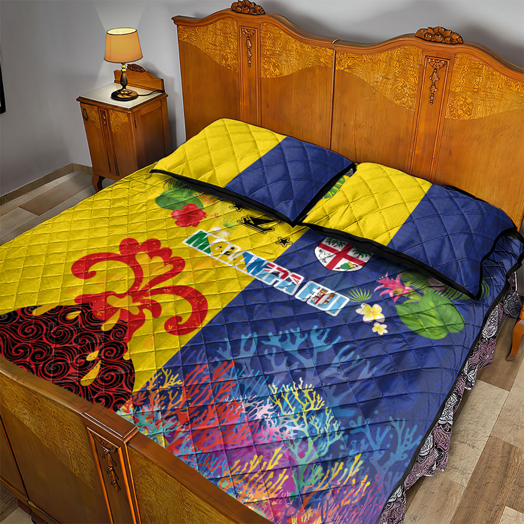 Malampa Fiji Day Quilt Bed Set Volcano and Coral Reef with Culture Patterns Split Style LT03 - Polynesian Pride