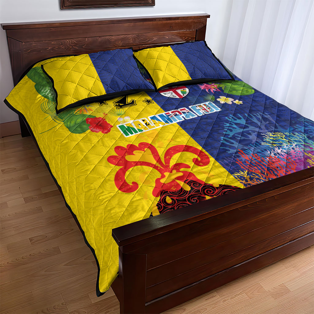 Malampa Fiji Day Quilt Bed Set Volcano and Coral Reef with Culture Patterns Split Style LT03 - Polynesian Pride