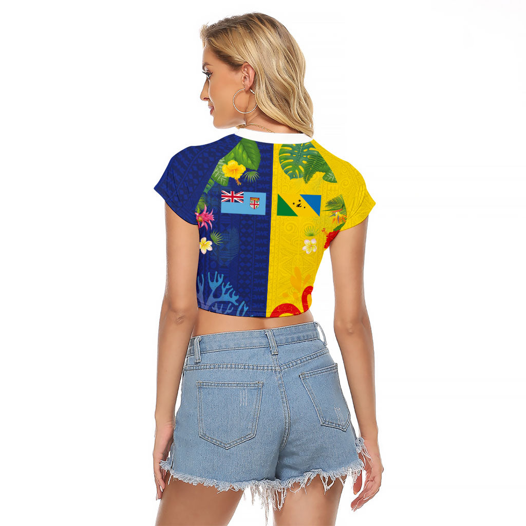 Malampa Fiji Day Raglan Cropped T Shirt Volcano and Coral Reef with Culture Patterns Split Style LT03 - Polynesian Pride