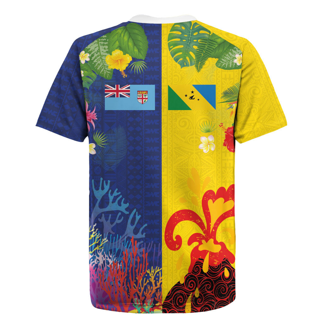 Malampa Fiji Day Rugby Jersey Volcano and Coral Reef with Culture Patterns Split Style LT03 - Polynesian Pride