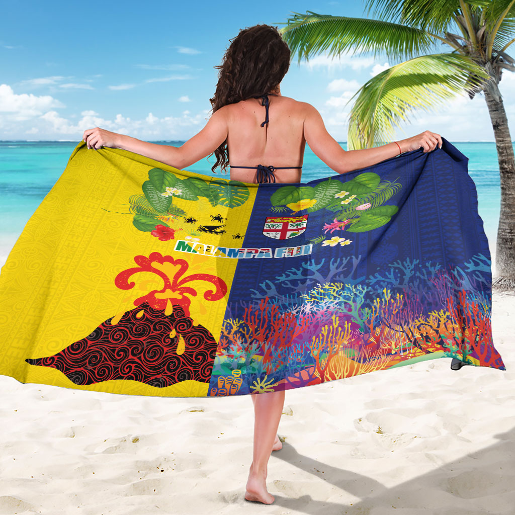 Malampa Fiji Day Sarong Volcano and Coral Reef with Culture Patterns Split Style LT03 - Polynesian Pride