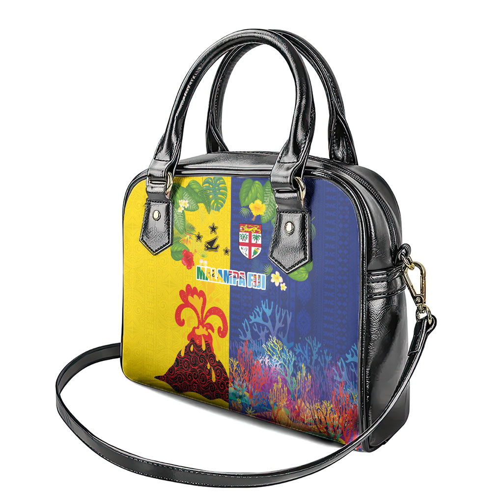 Malampa Fiji Day Shoulder Handbag Volcano and Coral Reef with Culture Patterns Split Style LT03 - Polynesian Pride