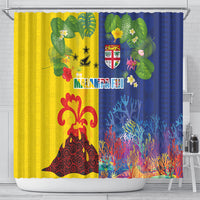 Malampa Fiji Day Shower Curtain Volcano and Coral Reef with Culture Patterns Split Style LT03 - Polynesian Pride