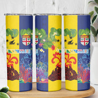 Malampa Fiji Day Skinny Tumbler Volcano and Coral Reef with Culture Patterns Split Style LT03 - Polynesian Pride