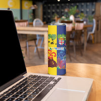 Malampa Fiji Day Skinny Tumbler Volcano and Coral Reef with Culture Patterns Split Style LT03 - Polynesian Pride