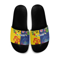 Malampa Fiji Day Slide Sandals Volcano and Coral Reef with Culture Patterns Split Style LT03 Multicolor - Polynesian Pride