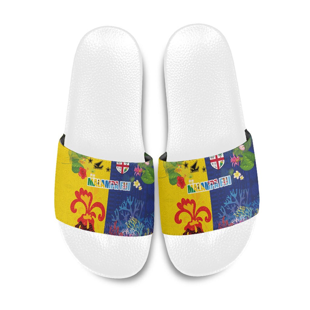 Malampa Fiji Day Slide Sandals Volcano and Coral Reef with Culture Patterns Split Style LT03 Multicolor - Polynesian Pride