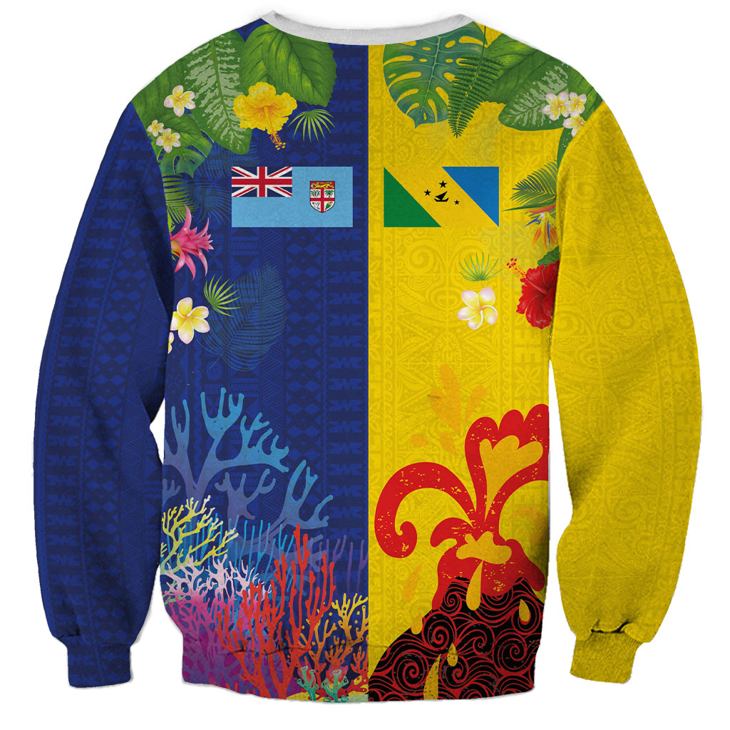 Malampa Fiji Day Sweatshirt Volcano and Coral Reef with Culture Patterns Split Style LT03 - Polynesian Pride