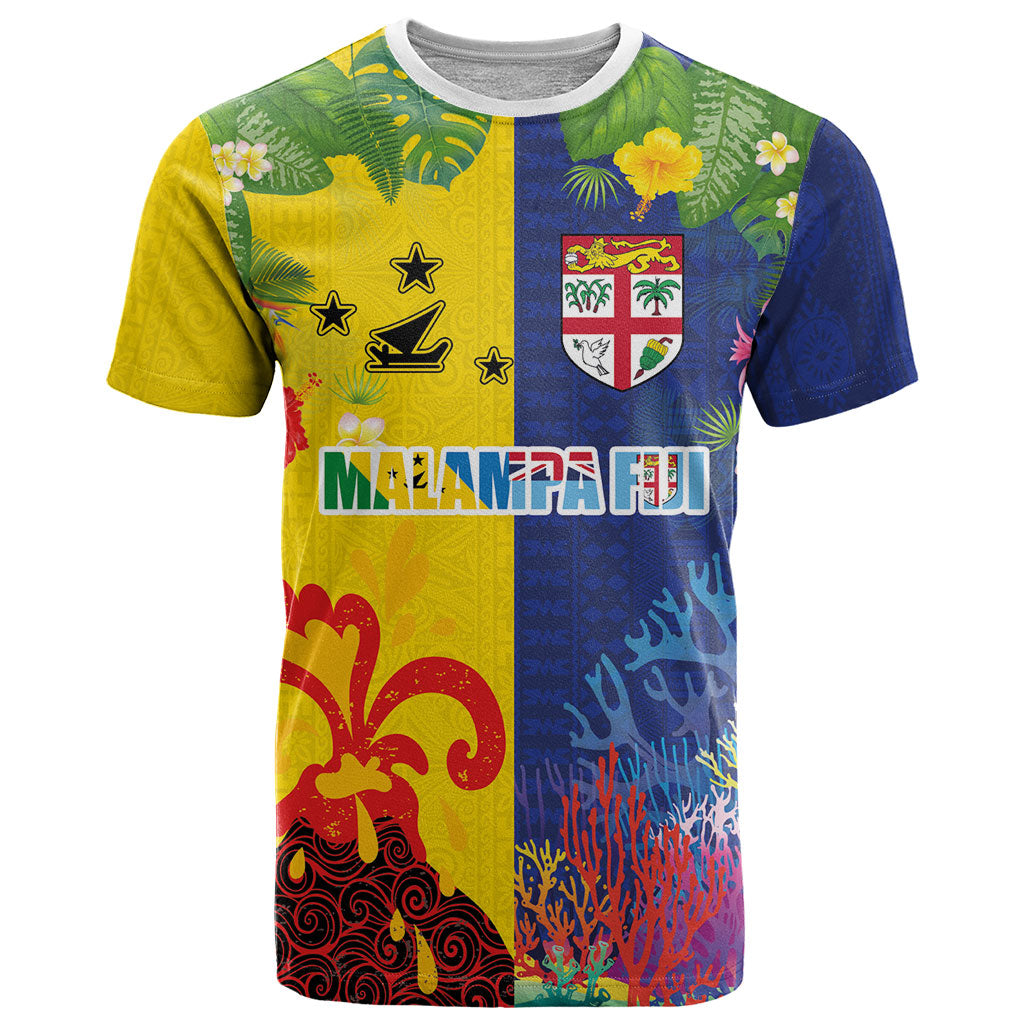 Malampa Fiji Day T Shirt Volcano and Coral Reef with Culture Patterns Split Style LT03 Multicolor - Polynesian Pride