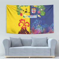 Malampa Fiji Day Tapestry Volcano and Coral Reef with Culture Patterns Split Style LT03 - Polynesian Pride