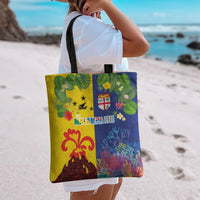 Malampa Fiji Day Tote Bag Volcano and Coral Reef with Culture Patterns Split Style LT03 - Polynesian Pride
