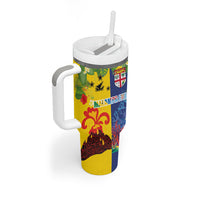 Malampa Fiji Day Tumbler With Handle Volcano and Coral Reef with Culture Patterns Split Style LT03 - Polynesian Pride
