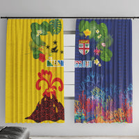Malampa Fiji Day Window Curtain Volcano and Coral Reef with Culture Patterns Split Style LT03 With Hooks Multicolor - Polynesian Pride