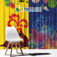 Malampa Fiji Day Window Curtain Volcano and Coral Reef with Culture Patterns Split Style LT03 - Polynesian Pride
