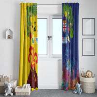 Malampa Fiji Day Window Curtain Volcano and Coral Reef with Culture Patterns Split Style LT03 - Polynesian Pride