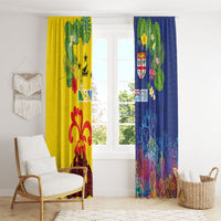 Malampa Fiji Day Window Curtain Volcano and Coral Reef with Culture Patterns Split Style LT03 - Polynesian Pride