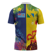 Malampa Fiji Day Zipper Polo Shirt Volcano and Coral Reef with Culture Patterns Split Style LT03 - Polynesian Pride