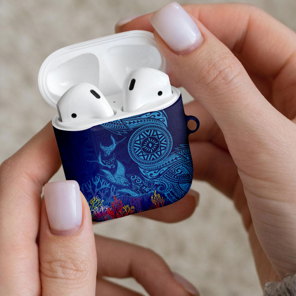 Fijian Tribal Manta Ray AirPods Case Masi Motif with Coral Reef Ocean Vibe LT03 - Polynesian Pride