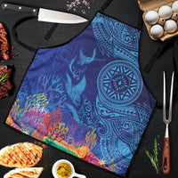 Fijian Tribal Manta Ray Apron Masi Motif with Coral Reef Ocean Vibe LT03 Blue - Polynesian Pride