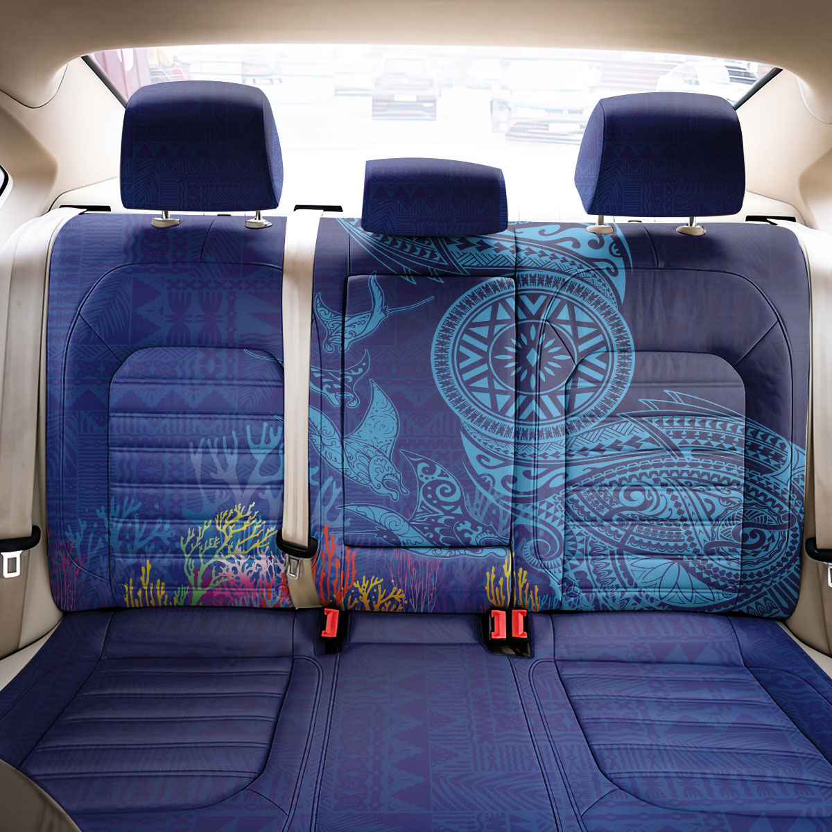 Fijian Tribal Manta Ray Back Car Seat Cover Masi Motif with Coral Reef Ocean Vibe LT03 - Polynesian Pride