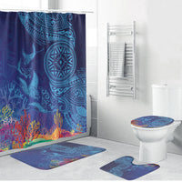 Fijian Tribal Manta Ray Bathroom Set Masi Motif with Coral Reef Ocean Vibe LT03 Bathroom Set (4 pcs) Blue - Polynesian Pride
