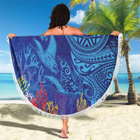 Fijian Tribal Manta Ray Beach Blanket Masi Motif with Coral Reef Ocean Vibe LT03 - Polynesian Pride
