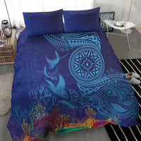 Fijian Tribal Manta Ray Bedding Set Masi Motif with Coral Reef Ocean Vibe LT03 - Polynesian Pride