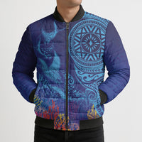 Fijian Tribal Manta Ray Bomber Puffer Jacket Masi Motif with Coral Reef Ocean Vibe LT03 - Polynesian Pride