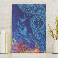 Fijian Tribal Manta Ray Canvas Wall Art Masi Motif with Coral Reef Ocean Vibe LT03 Without Frame Blue - Polynesian Pride