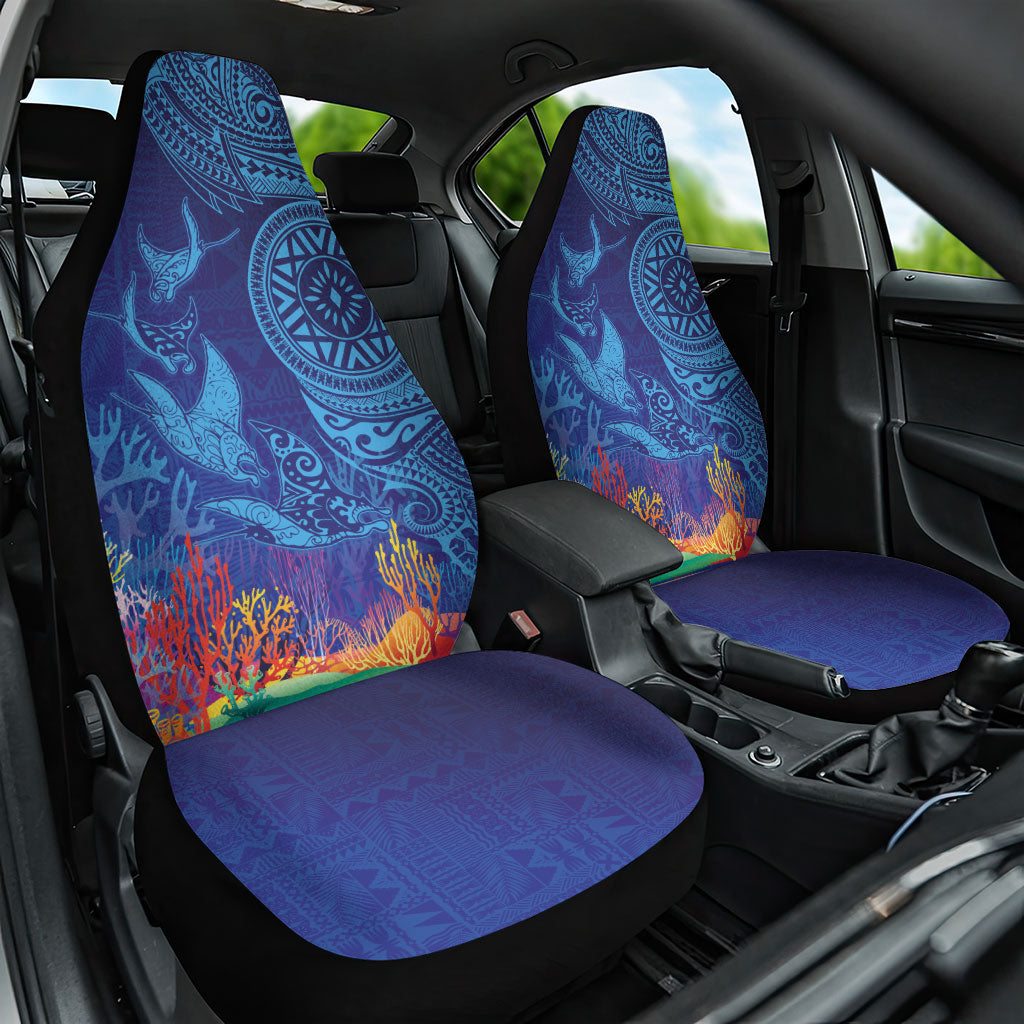 Fijian Tribal Manta Ray Car Seat Cover Masi Motif with Coral Reef Ocean Vibe LT03 One Size Blue - Polynesian Pride