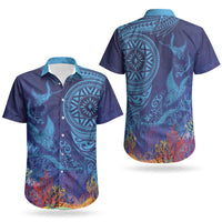 Fijian Tribal Manta Ray Couples Matching Summer Maxi Dress and Hawaiian Shirt Masi Motif with Coral Reef Ocean Vibe LT03 - Polynesian Pride