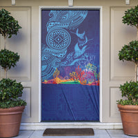 Fijian Tribal Manta Ray Door Cover Masi Motif with Coral Reef Ocean Vibe LT03 Blue - Polynesian Pride