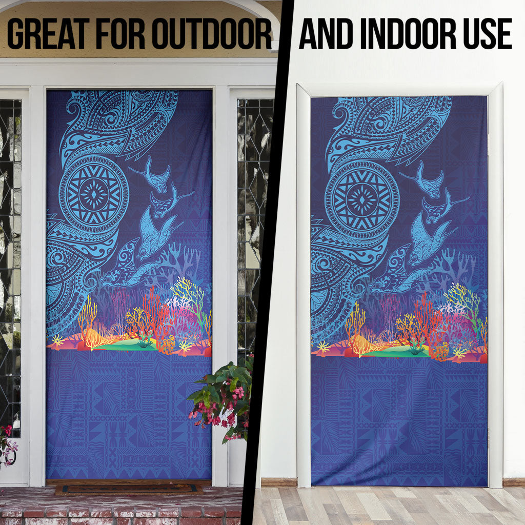 Fijian Tribal Manta Ray Door Cover Masi Motif with Coral Reef Ocean Vibe LT03 - Polynesian Pride