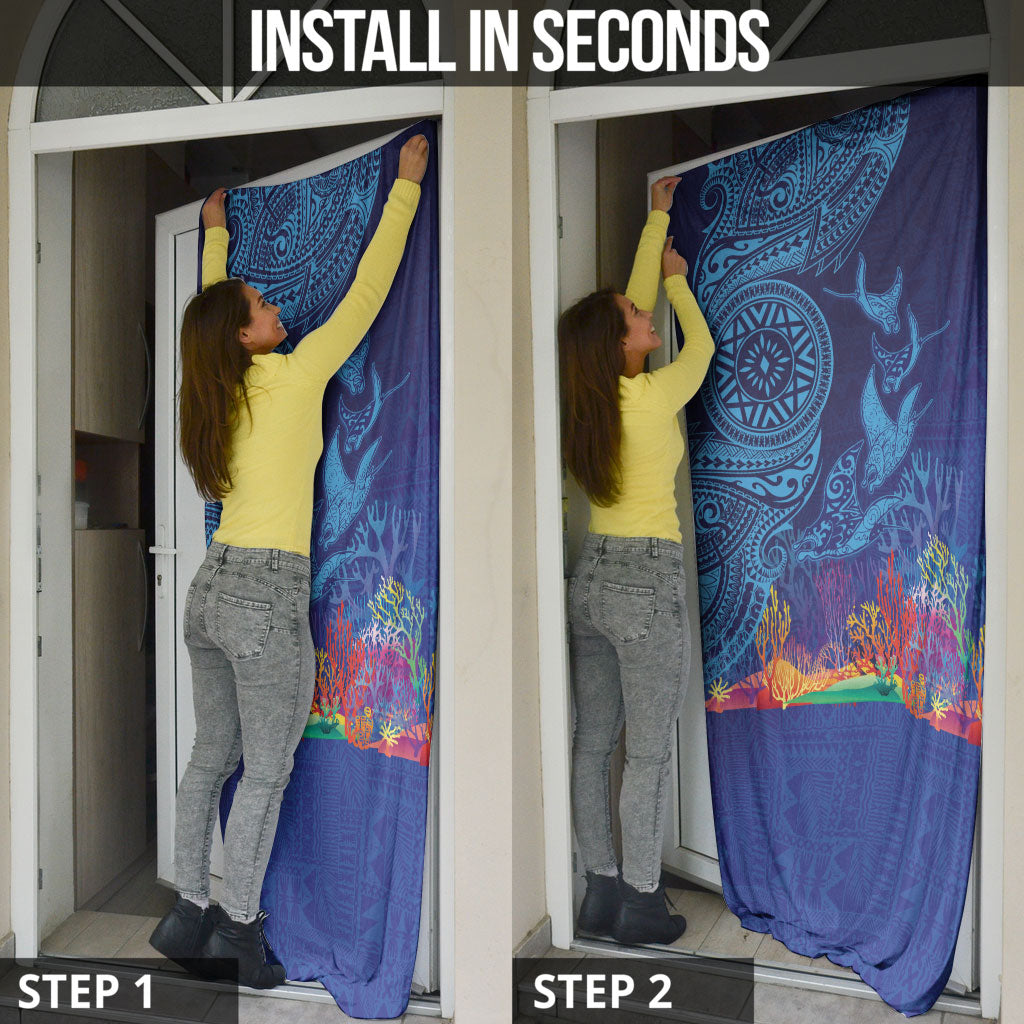Fijian Tribal Manta Ray Door Cover Masi Motif with Coral Reef Ocean Vibe LT03 - Polynesian Pride
