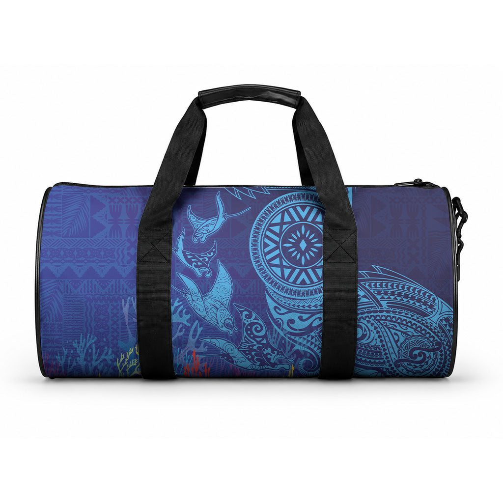 Fijian Tribal Manta Ray Duffle Bag Masi Motif with Coral Reef Ocean Vibe LT03 One size Blue - Polynesian Pride