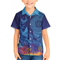 Fijian Tribal Manta Ray Hawaiian Shirt Masi Motif with Coral Reef Ocean Vibe LT03 - Polynesian Pride