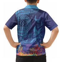 Fijian Tribal Manta Ray Hawaiian Shirt Masi Motif with Coral Reef Ocean Vibe LT03 - Polynesian Pride