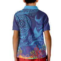 Fijian Tribal Manta Ray Kid Polo Shirt Masi Motif with Coral Reef Ocean Vibe LT03 - Polynesian Pride