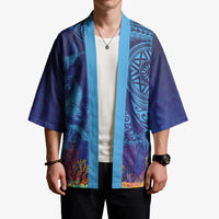 Fijian Tribal Manta Ray Kimono Masi Motif with Coral Reef Ocean Vibe LT03 - Polynesian Pride