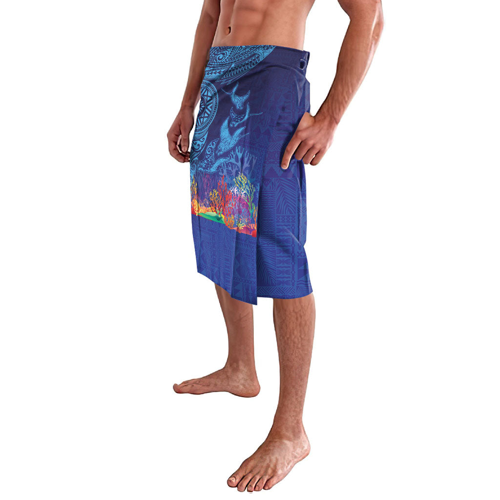 Fijian Tribal Manta Ray Lavalava Masi Motif with Coral Reef Ocean Vibe LT03 - Polynesian Pride