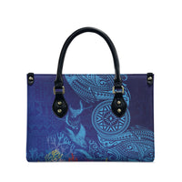 Fijian Tribal Manta Ray Leather Bag Masi Motif with Coral Reef Ocean Vibe LT03 - Polynesian Pride