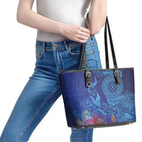 Fijian Tribal Manta Ray Leather Tote Bag Masi Motif with Coral Reef Ocean Vibe LT03 - Polynesian Pride