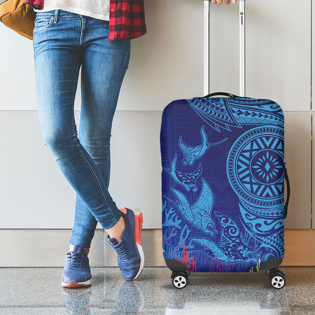 Fijian Tribal Manta Ray Luggage Cover Masi Motif with Coral Reef Ocean Vibe LT03 - Polynesian Pride