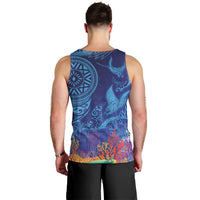 Fijian Tribal Manta Ray Men Tank Top Masi Motif with Coral Reef Ocean Vibe LT03 - Polynesian Pride