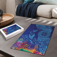 Fijian Tribal Manta Ray Puzzle Masi Motif with Coral Reef Ocean Vibe LT03 - Polynesian Pride