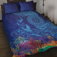 Fijian Tribal Manta Ray Quilt Bed Set Masi Motif with Coral Reef Ocean Vibe LT03 Blue - Polynesian Pride
